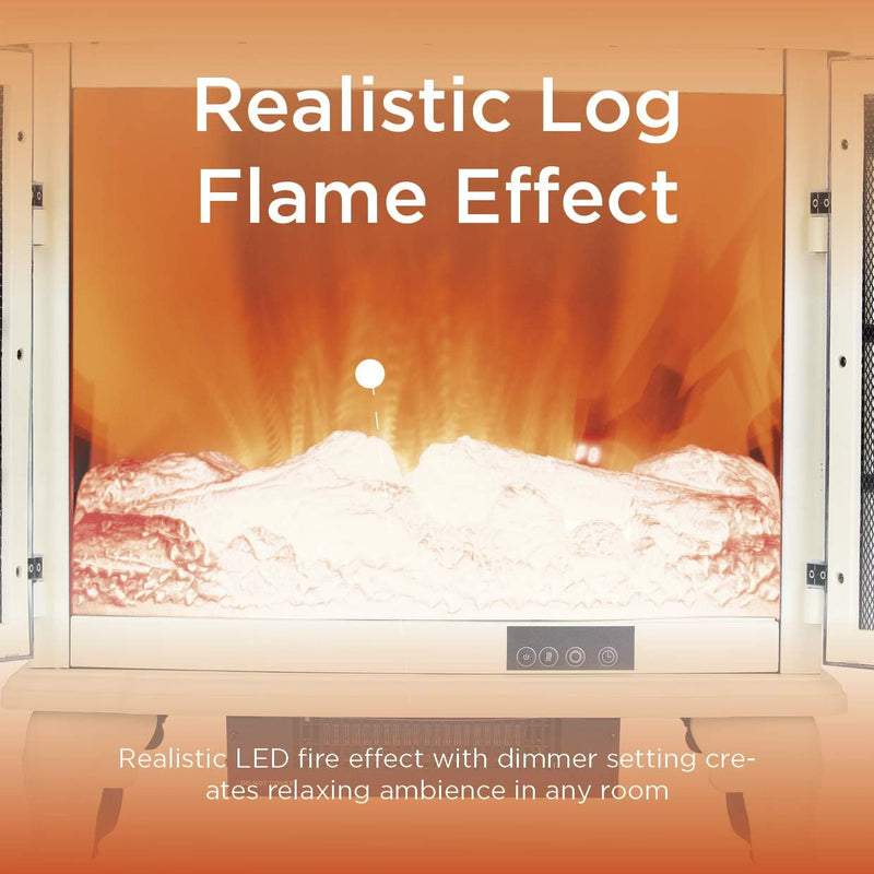 Portable Electric Double Door Fireplace Heater with Realistic