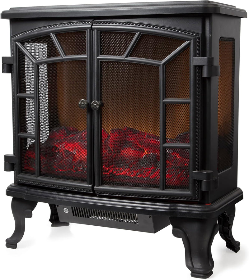 Portable Electric Double Door Fireplace Heater with Realistic