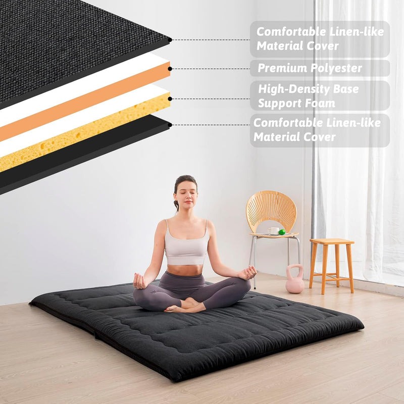 Portable Foldable Futon Mattress Hypoallergenic Fabric