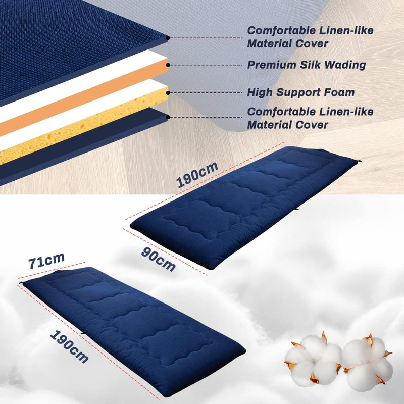 Portable Foldable Futon Mattress Hypoallergenic Fabric