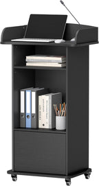 Portable Podium Stand with Adjustable Shelf Lockable Wheels