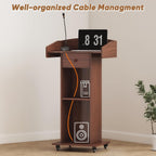 Portable Podium Stand with Adjustable Shelf Lockable Wheels