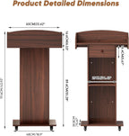 Portable Podium Stand with Adjustable Shelf Lockable Wheels