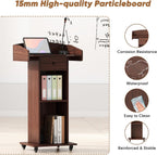 Portable Podium Stand with Adjustable Shelf Lockable Wheels