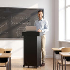 Portable Podium Stand with Adjustable Shelf Lockable Wheels