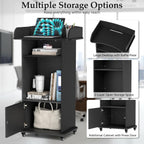 Portable Podium Stand with Adjustable Shelf Lockable Wheels