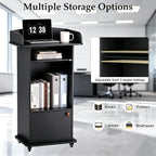 Portable Podium Stand with Adjustable Shelf Lockable Wheels