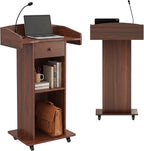 Portable Podium Stand with Adjustable Shelf Lockable Wheels