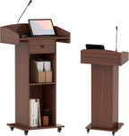 Portable Podium Stand with Adjustable Shelf Lockable Wheels
