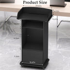Portable Podium Stand with Adjustable Shelf Lockable Wheels