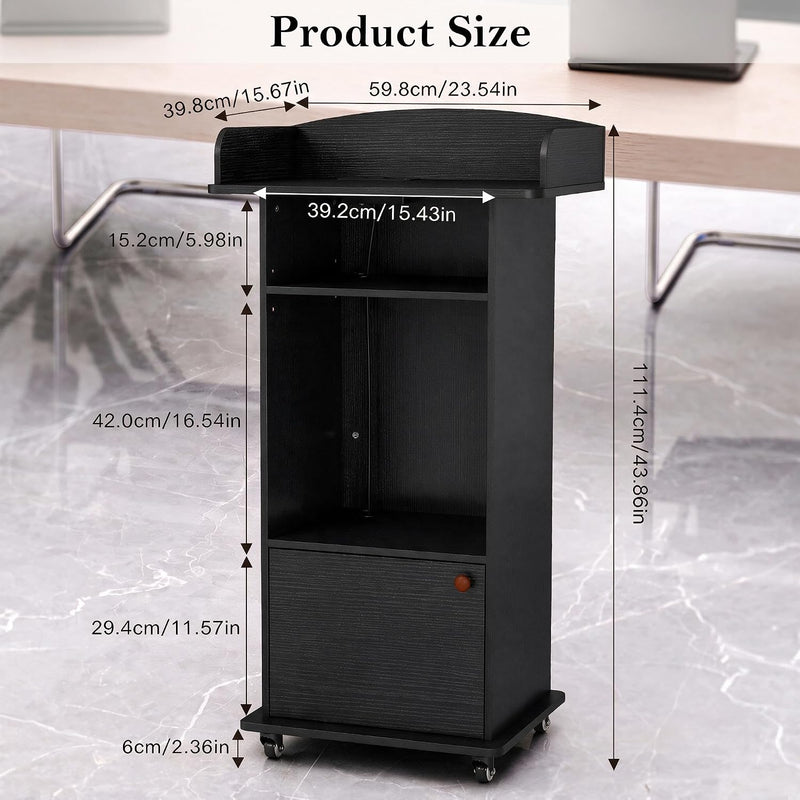 Portable Podium Stand with Adjustable Shelf Lockable Wheels