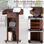 Portable Podium Stand with Adjustable Shelf Lockable Wheels