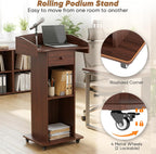 Portable Podium Stand with Adjustable Shelf Lockable Wheels