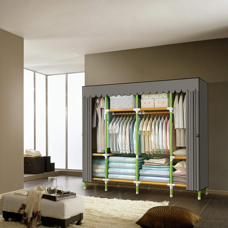 Portable Wardrobe Closet Storage Organiser Cloth Coloured Rods