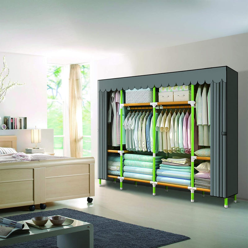 Portable Wardrobe Closet Storage Organiser Cloth Coloured Rods