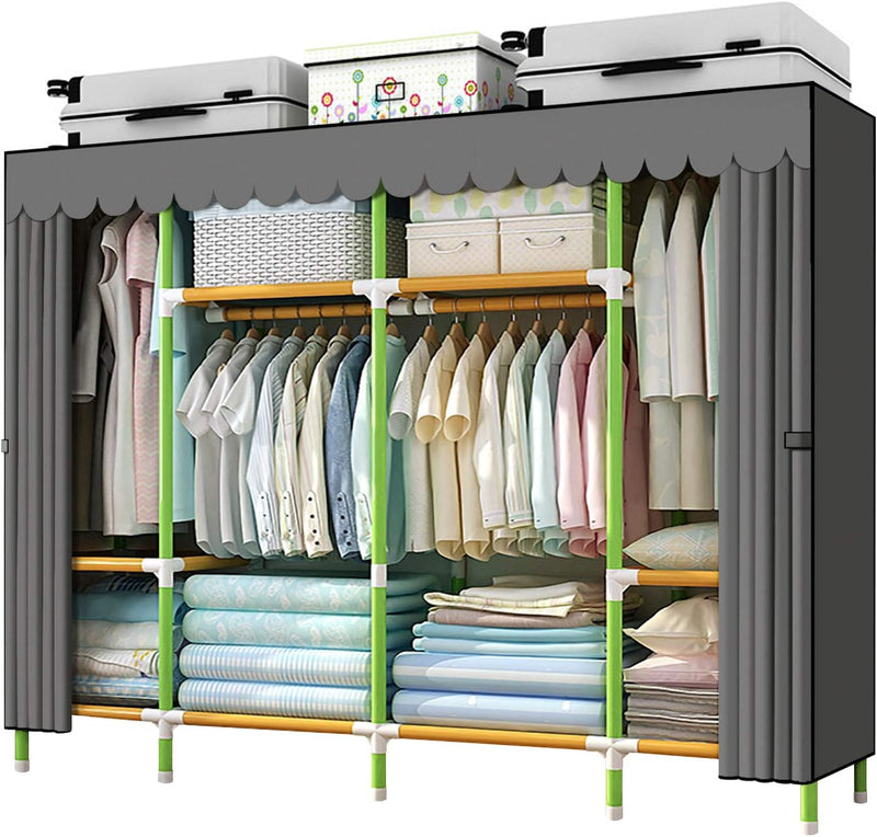 Portable Wardrobe Closet Storage Organiser Cloth Coloured Rods