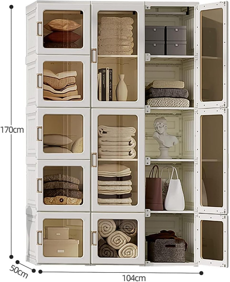 Portable Wardrobe Closet Storage Organiser Transparent Door