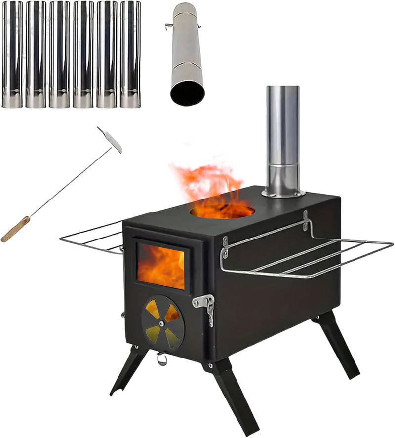 Portable Wood Burning Camping Stove with Chimney Pipes
