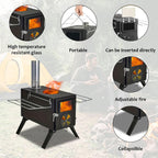 Portable Wood Burning Camping Stove with Chimney Pipes