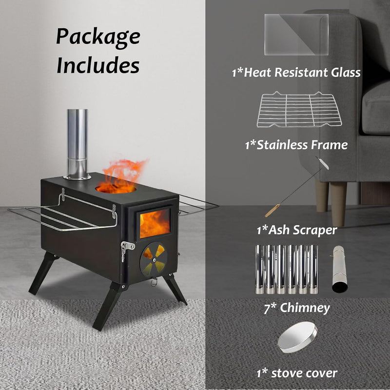Portable Wood Burning Camping Stove with Chimney Pipes