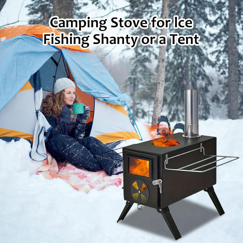 Portable Wood Burning Camping Stove with Chimney Pipes