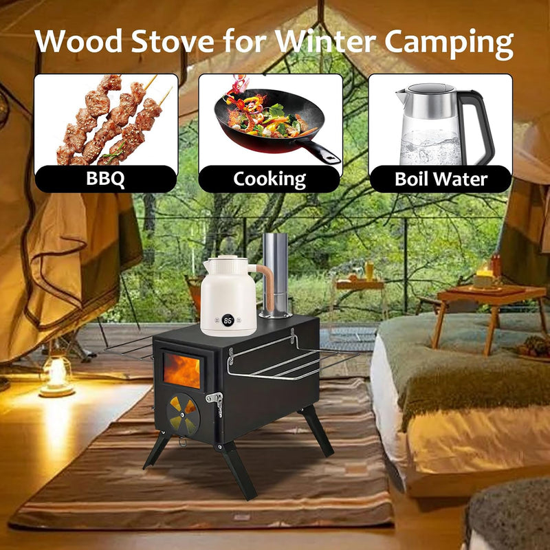 Portable Wood Burning Camping Stove with Chimney Pipes