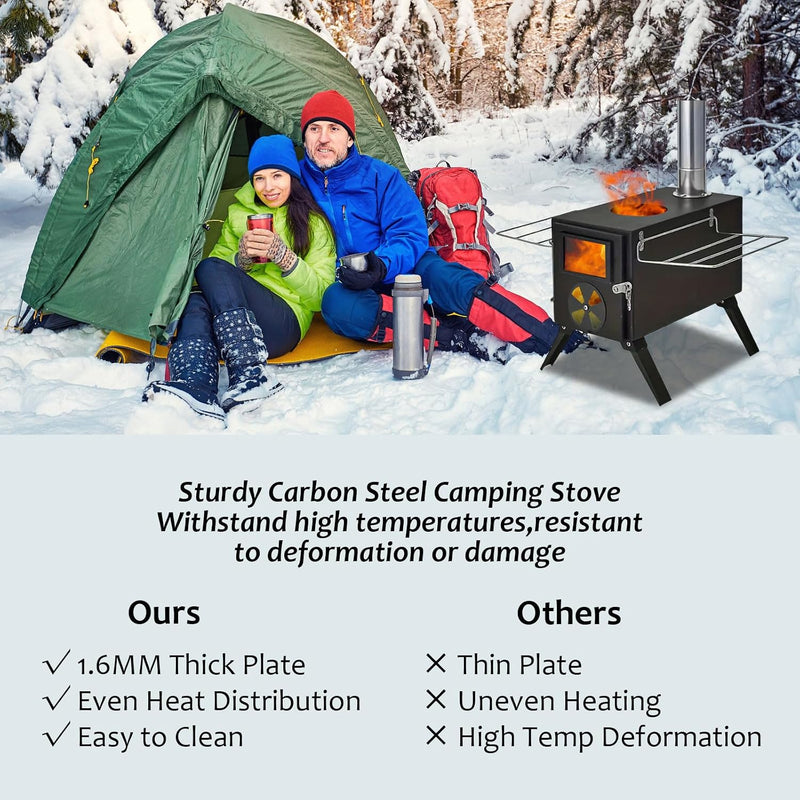 Portable Wood Burning Camping Stove with Chimney Pipes