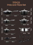 Pots and Pans Set with Lids 17 Pcs