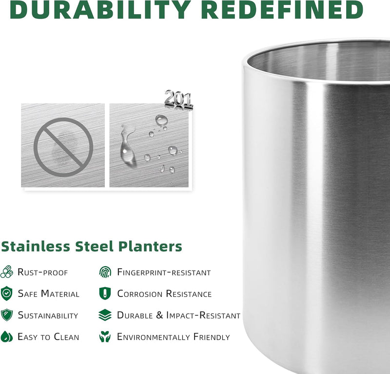 Pots for Plants Stainless Steel Round Rim