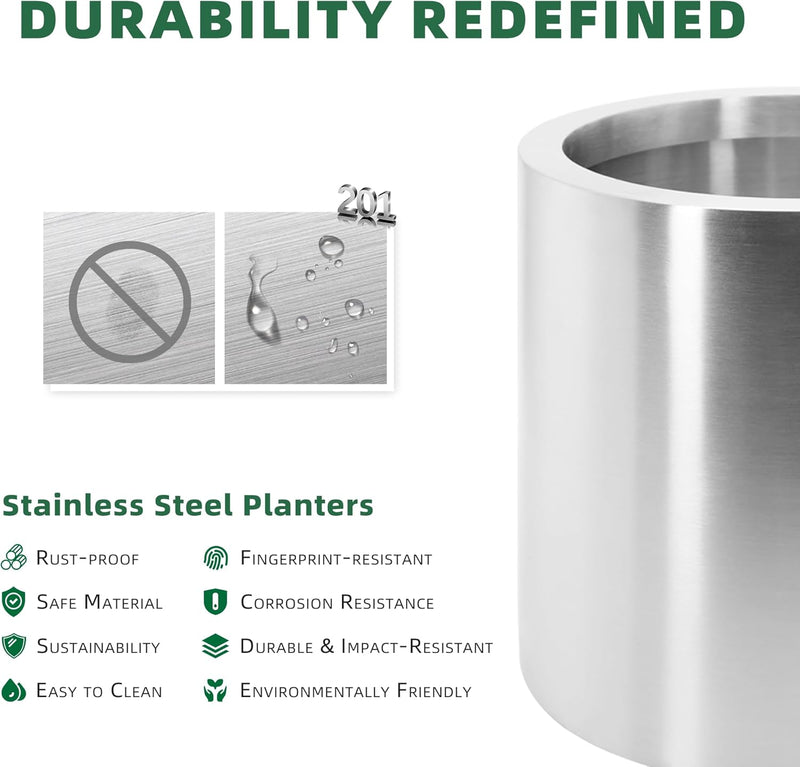 Pots for Plants Stainless Steel Round Rim