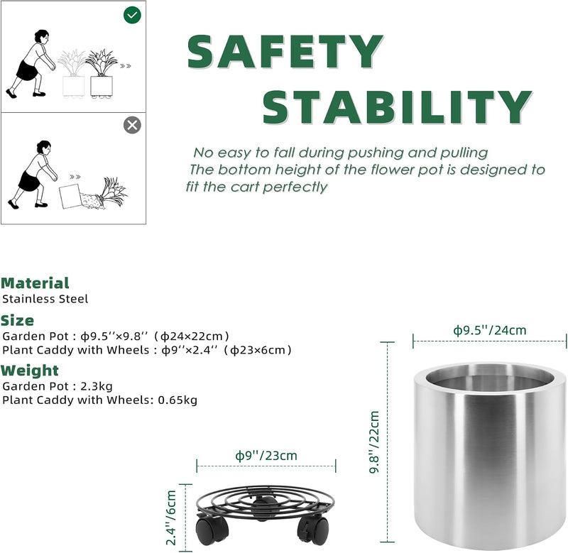 Pots for Plants Stainless Steel Round Rim