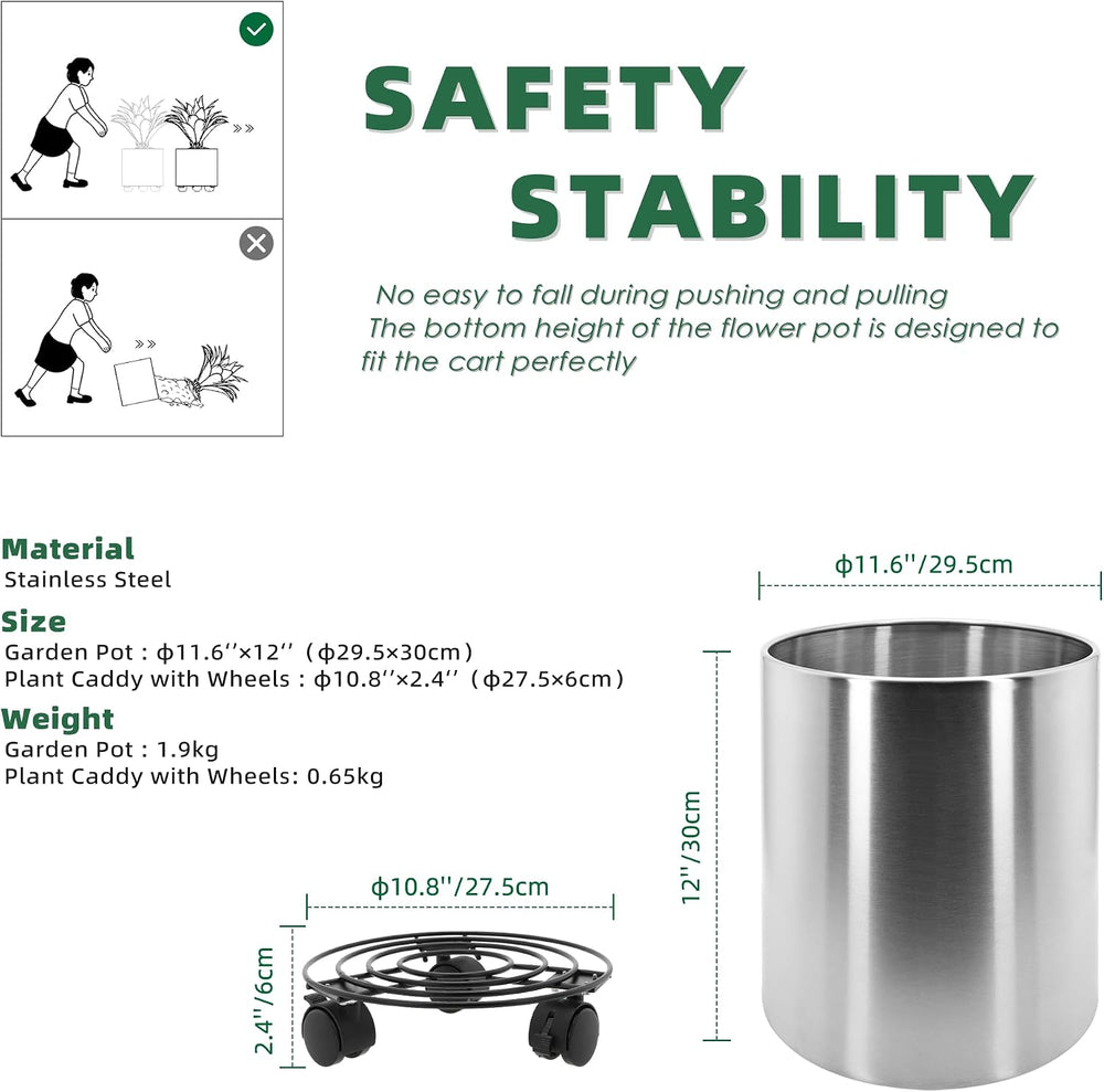 Pots for Plants Stainless Steel Round Rim