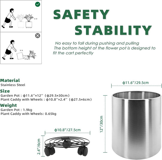 Pots for Plants Stainless Steel Round Rim