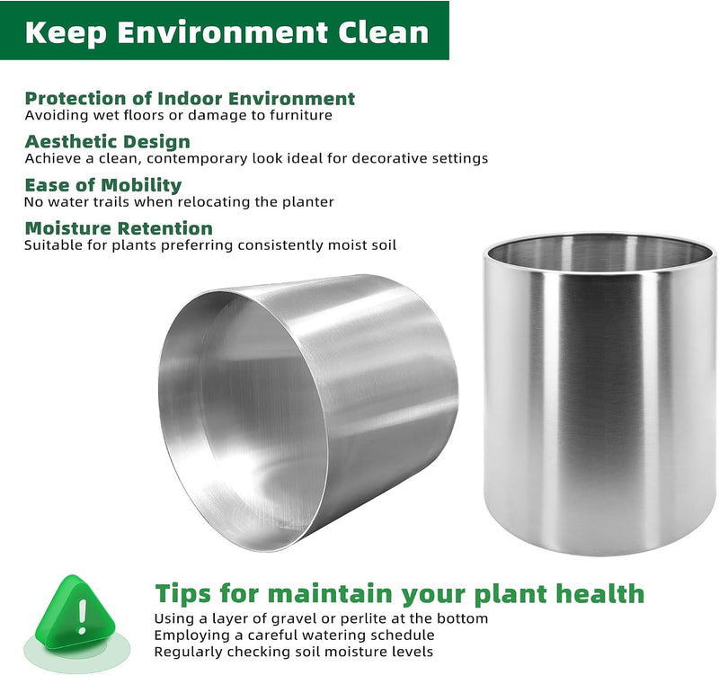 Pots for Plants Stainless Steel Round Rim