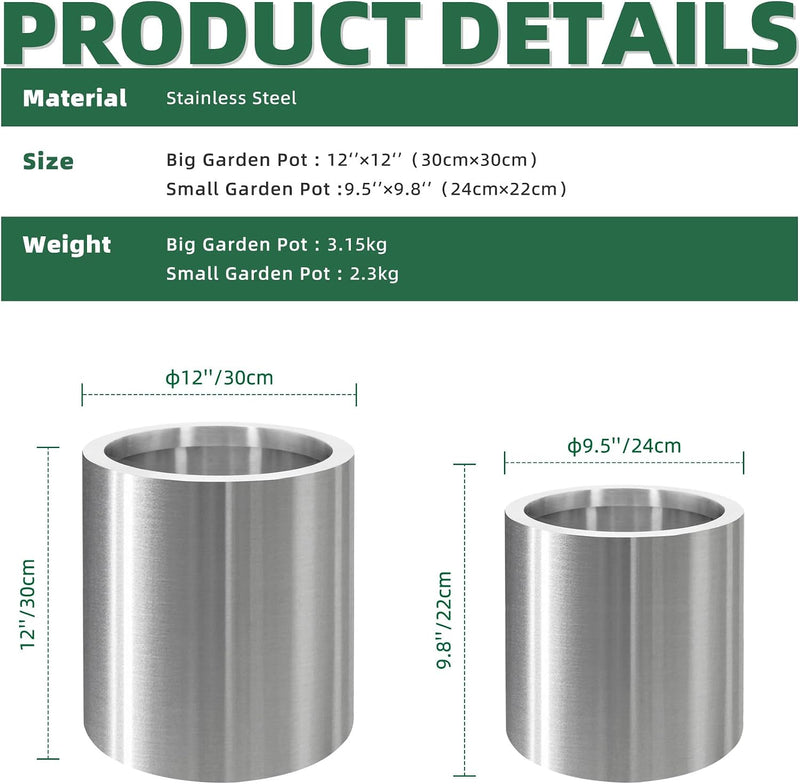 Pots for Plants Stainless Steel Round Rim