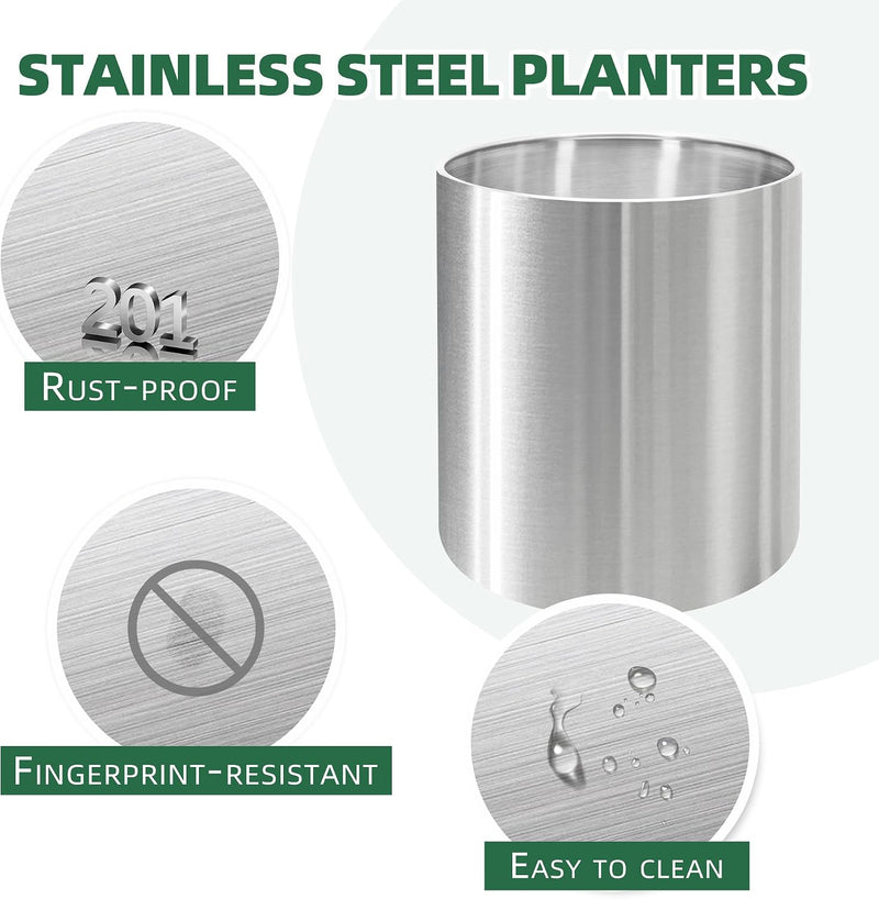 Pots for Plants Stainless Steel Round Rim