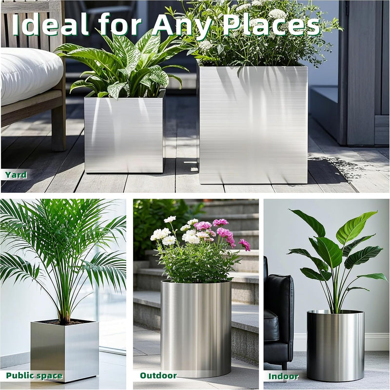 Pots for Plants Stainless Steel Round Rim