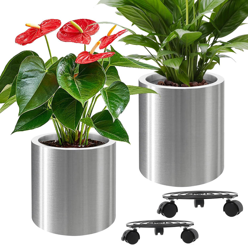 Pots for Plants Stainless Steel Round Rim