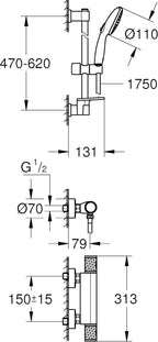 Precision Feel Exposed Thermostat Shower Set Chrome