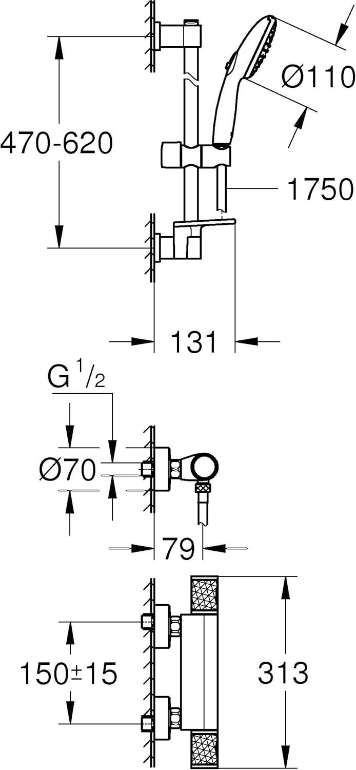 Precision Feel Exposed Thermostat Shower Set Chrome