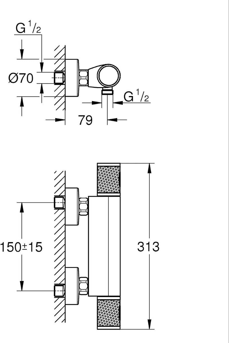 Precision Feel Wall Mounted Exposed Thermostatic Cooltouch