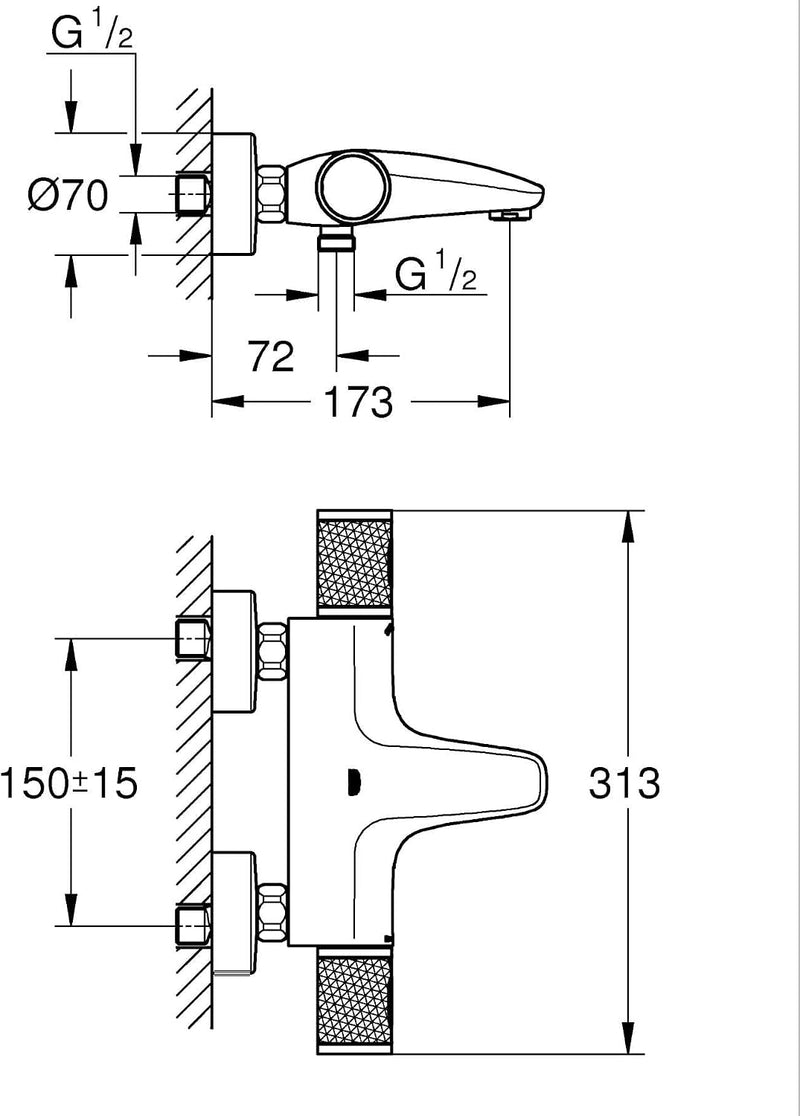 Precision Feel Wall Mounted Exposed Thermostatic Cooltouch