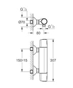 Precision Flow Exposed Thermostatic Shower Mixer Bar Valve