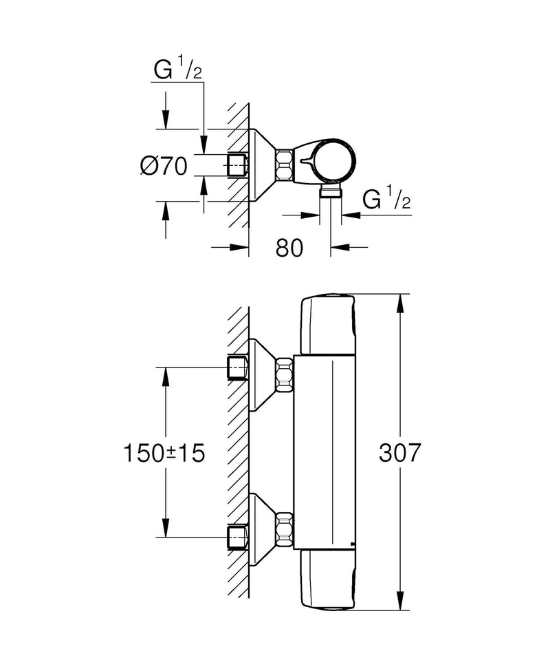 Precision Flow Exposed Thermostatic Shower Mixer Bar Valve