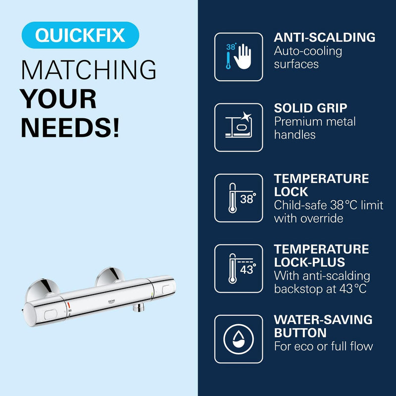 Precision Flow Exposed Thermostatic Shower Mixer Bar Valve