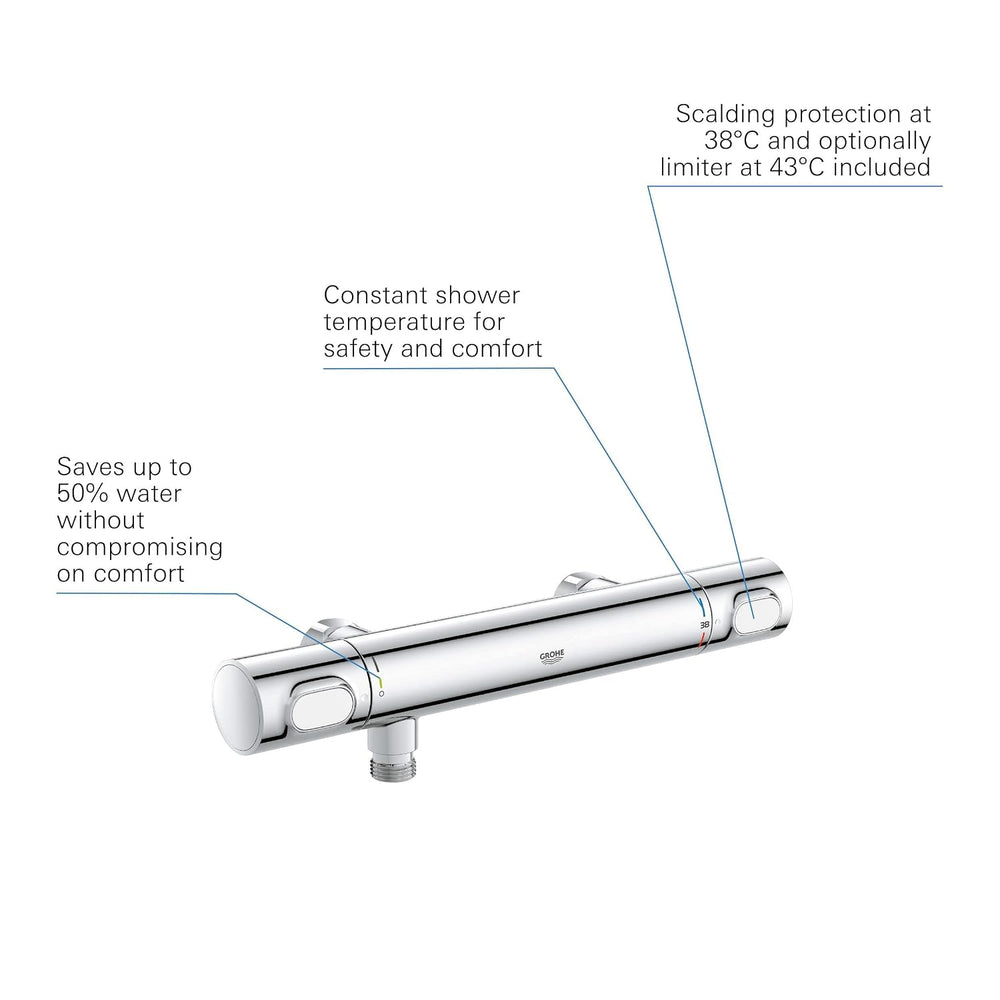 Precision Flow Exposed Thermostatic Shower Mixer Bar Valve