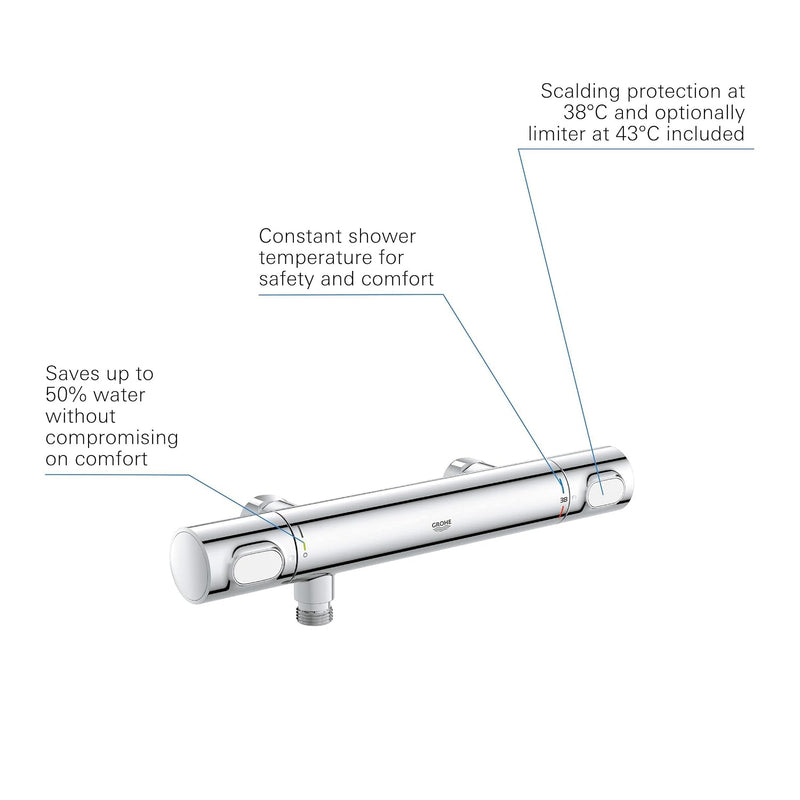 Precision Flow Exposed Thermostatic Shower Mixer Bar Valve