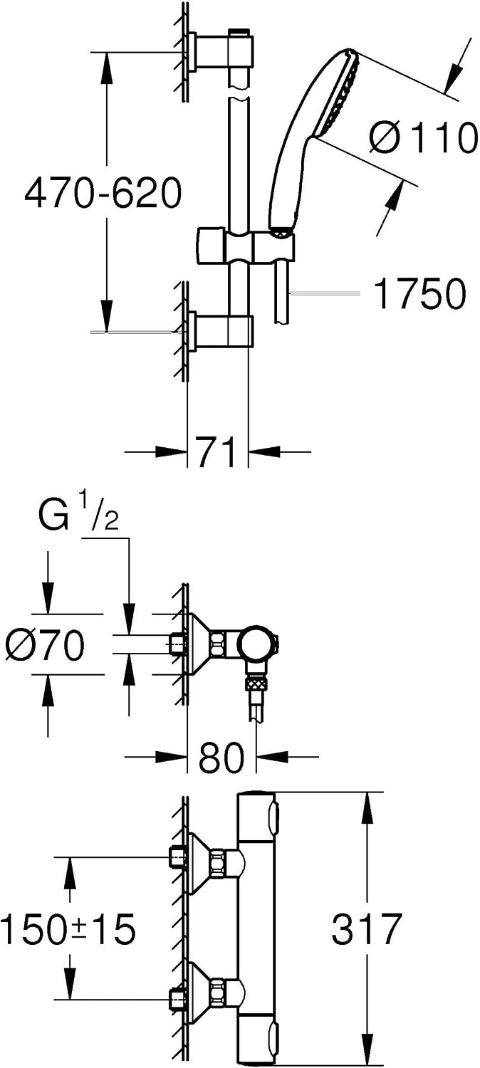 Precision Flow Exposed Thermostatic Shower Set Chrome