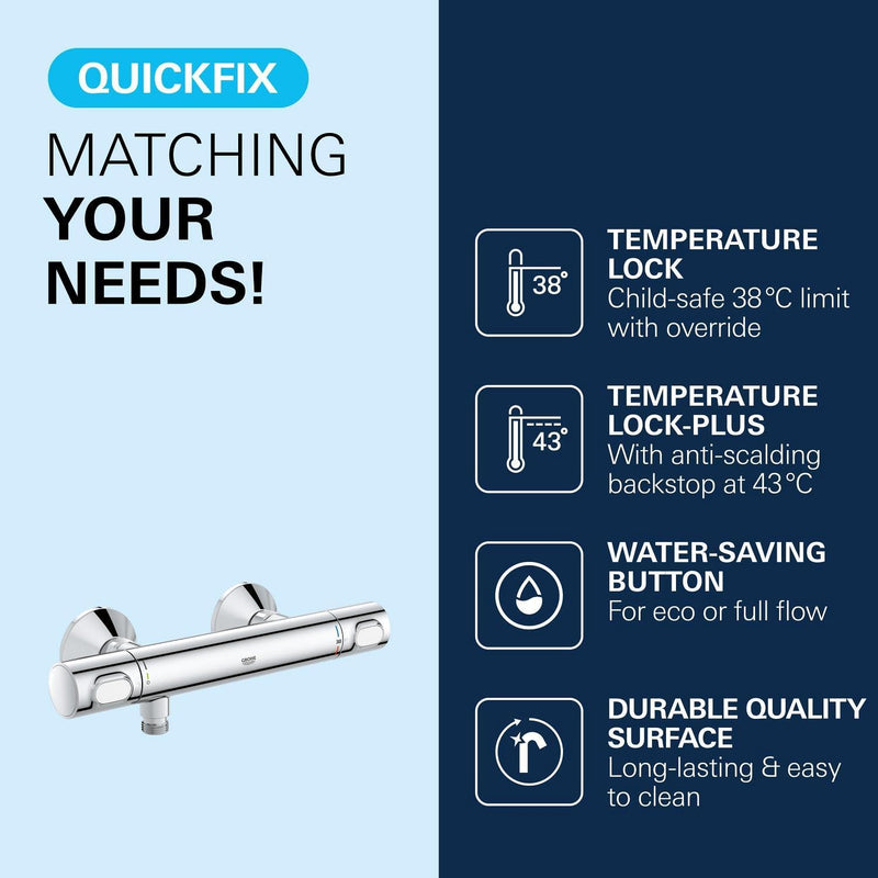 Precision Flow Wall Mounted Thermostatic Shower Mixer Chrome