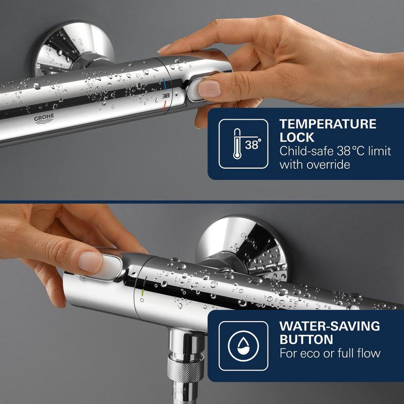Precision Flow Wall Mounted Thermostatic Shower Mixer Chrome